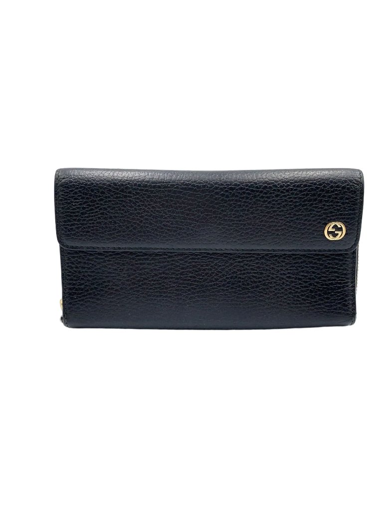 Gucci Interlocking Trifold Leather Black Wallet Gold